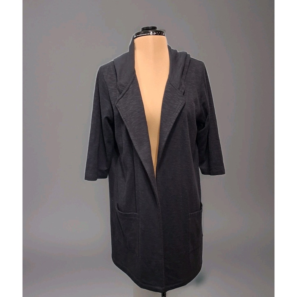 River Womens  XS Steel Navy‎ Blue Open Front Hoolded Long Line Cardigan Casual